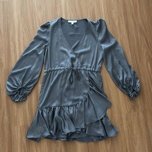 Shona Joy Slate Blue Satin Wrap Mini Dress
